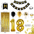 Miniatyrbillede 3 af 5: REMAKE 18 års sort guld fødselsdag pynt, tillykke med fødselsdagen banner, h