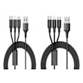 Miniatyrbilde 2 av 5: 2-pakks lader - Ladeledning Multi 3i1, USB-C, Micro-USB, iPhone - Svart