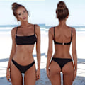 Miniatyrbillede 5 af 5: Push-Up Bikini Sæt med Tanga & Lav Talje Sort L