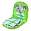 Miniatyrbillede 1 af 4: Bærbar Sølvtøj Picnic Taske, Tallerken Ske Vinåbner Gaffel Serviet, Rustfrit Stål Udendørs Rejse Picnic Sæt Grøn