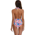 Miniatyrbilde 5 av 5: Badedrakt for kvinner, ryggløs monokini, halter, V-hals, blomsterprint i rosa, str. M