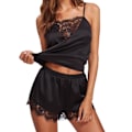 Pikkukuva 3 / 5: REMAKE Naisten hihattomat pyjama-asu Cami-top + shorts Pajamas musta S