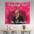 Miniatyrbillede 4 af 5: Mr. Worldwide siger live, laugh, love vægtæppe vægophæng til stue, soveværelse, kollegieværelse, dekoration 40ʺ x 60ʺ