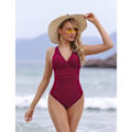 Pikkukuva 4 / 5: Naisten Push-up Monokini V-kaula-uimapuku Viininpunainen M