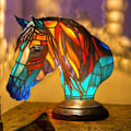 Miniatyrbillede 2 af 4: Farvet Glas Dyr Bordlampe, Bohemian Harpiks Dyr Lampe til Soveværelse Stue Hjemmekontor Dekoration Gave (Hest)