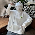 Miniatyrbillede 4 af 5: Fleece Hoodies Frø Hoodie Vintervarm Tyk Løstsiddende Oversized Sweatshirt Yderbeklædning Sort L