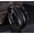 Miniatyrbillede 3 af 5: Fars Dag Sort Læderarmbånd Til Mænd Ægte Flettet Læder Stort Wrap Armbånd Med Mave