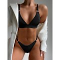 Miniatyrbillede 2 af 5: Push-Up Bikini Sæt med Ringbånd & Trekant Top Sort L