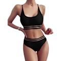 Miniatyrbild 2 av 5: Push-up bikini med mesh-insats & hög midja Svart M