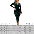 Miniatyrbild 4 av 5: Kvinnors Jul V-ringad Långärmad Sammet Elegant Bodycon Rynkad Cocktailklänning Miniklänning (Grön)