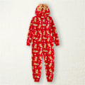 Miniatyrbillede 5 af 5: Julefamiliens Matchende Heltækkende Hjorteprint 3D Gevir Hættetrøje Langærmet Rød Tykk Polarfleece Onesies Pyjamas Rød-2 Børn 4-5 År