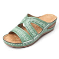 Miniatyrbillede 2 af 3: Læder Bløde Indlægssåler Ortopædiske Buestøtte Sandaler Tyk Sål Slippers Sandaler Kvinder Broderet Sko Grøn 44