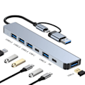 Miniatyrbild 3 av 5: 2-i-1 USB-C / USB-hub med 7 portar USB3.0 för Windows MacOS Grå