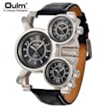 Miniatyrbillede 1 af 5: REMAKE Punk stil mænd ure Oulm 1167 Ny Retro Mand Kvarts Ur Unik 3 Tidszone Kvarts Ur Læder Mand Militær Armbåndsur sort