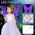 Miniatyrbild 4 av 5: Glittrande älvvingar för vuxna, LED-diadem för temafester Stjärnklar lila
