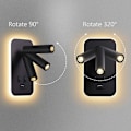 Miniatyrbillede 3 af 5: LED Væglampe, Sengelampe med kontakt, USB-ladeport, Stemningsbelysning til soveværelset Justerbar spotlight (3W 3000K + 9W 6000K) Sort