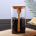 Miniatyrbild 3 av 3: Förvaringsbehållare i japansk stil, fyrkantig, av glas med träsked, kryddbox, kaffebönbehållare, hushållsbehållare för mjölkpulver och te