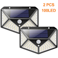 Miniatyrbillede 1 af 4: Solcellelampe Udendørs 100 LED 270° Bevægelsessensor Sikkerhed Solcelle Væglampe (2 stk)