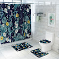 Miniatyrbillede 2 af 5: Bruseforhæng Fire-delt Toiletmåttesæt Håndmalet Blomsterprint Vandtæt Bruseforhæng, Y02,