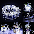 Miniatyrbillede 2 af 5: 100 200 LED solcelle kobbertråd lyskæde udendørs gårdhave vandtæt 12 meter 100 lys 8 funktioner hvidt lys
