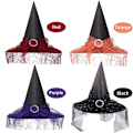 Miniatyrbild 2 av 5: Halloween Kostymtillbehör, Vuxen Barn Mesh Trollkarlshatt, Häxhuvudbonad Hatt, Röd - Röd