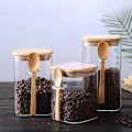 Miniatyrbild 2 av 3: Förvaringsbehållare i japansk stil, fyrkantig, av glas med träsked, kryddbox, kaffebönbehållare, hushållsbehållare för mjölkpulver och te