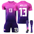 Miniatyrbild 1 av 2: 25 Tyskland borta rosa nr 13 Muller fotbollströja set inkluderar barn och vuxen storlekar nr 13 Muller nr 13 Muller no. 13 Muller 26（140-150CM)