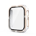 Miniatyrbillede 1 af 7: Bling Glass+ cover til Apple Watch Case 45mm 41mm 40mm 44mm 42mm 38mm Diamant bumper+skærmbeskytter iwatch serie 7 9 8 5 6 SE A Hvid ro A white rose 40mm Series 654 SE