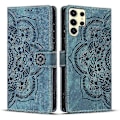 Miniatyrbillede 1 af 4: Frosted Læder Etui til Mandala Emed Retro Telefon Blå(FQ) For Samsung Galaxy S24 Ultra 5G Blue