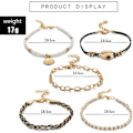 Miniatyrbillede 3 af 4: Bohemia Shell Charm Pendant Anklet Set 5 stk. Sort læderkæde flet