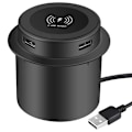 Miniatyrbillede 2 af 5: Pop-up skrivebords indbygget hurtig trådløs oplader med USB-port