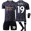Miniatyrbillede 6 af 11: 22-23 Arsenal udebane sort nr. 7 Saka 9 Lacazette 19 Pepe 14 Aubameyang fodbolduniformssæt Size 9 with socks XS