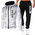 Miniatyrbillede 1 af 7: Efterår Vinter Mænds Trænings Sæt, Sportswear, Hoodie, Jakke, Sweatshirt, Sweatpants Hvid-Sort Hvid-Sort White-Black M