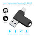 Pikkukuva 3 / 5: USB C -muistitikku 64 Gt, tyyppi C USB 3.0 -muistitikku avaimenperällä, 2-in-1 OTG -muistitikku, kääntyvä muistitikku (hopea)