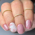 Pikkukuva 1 / 5: Glitter Pink Solid Color Print On Nails Short Coffin Shape False Nails Shiny Cover Artificial Nails Reusable Stick On Nails