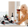 Miniatyrbillede 2 af 5: Lille fritstående bordplade-vinreol - Honeycomb Metal Wine Holder til 9 flasker, sort, vinopbevaringsarrangør