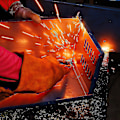 Miniatyrbillede 3 af 5: Læder varme- og flammehæmmende svejsearbejde ærmer til kvinder og mænd, okselæder svejsning oversleeve arm beskyttelse, orange A-YUHAO