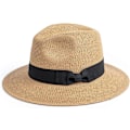 Miniatyrbillede 1 af 5: Dames Stro Panama Hoed Fedora Strand Sol Hoed Bred Brätte Stro Oprollen Hoed UPF 50+ Brede Rand Strik: Khak Wide Brim Bow: Khaki One Size