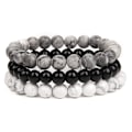 Miniatyrbilde 1 av 2: 8mm Naturlig stein armbånd sett menn kvinner rose rhodonitt kvarts svart onyx stabelbar håndled perler mala sjarm armbånd 3PCS (hvit)