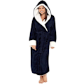 Miniatyrbilde 1 av 4: Kvinners Sherpa Fleece Morgenkåpe Myk Morgenkåpe Hettete Frotté Badekåpe Navy