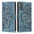 Miniatyrbillede 1 af 4: Frosted Læder Etui til Mandala Emed Retro Telefon Blå(FQ) For Samsung Galaxy S24+ 5G Blue