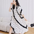 Miniatyrbillede 2 af 2: Retro Floral Design Ruffle Lang Swing Løs Slim Plus Size Blomsterkjole Til Qv S recommended (85-120 cats)