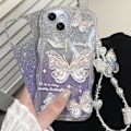 Miniatyrbillede 8 af 8: Kompatibel med iPhone til kvinder/piger, Sød Butterfly Glitter Bling med Armbånd Anti-Ridse Stødsikker Etui til iPhone, Blå med Armbånd Blå Blue iPhone 12 Pro
