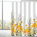 Miniatyrbillede 2 af 5: Gul Plante Stof Bruseforhæng, Bruseforhæng Badeværelse, Vandtæt Hurtigtør Polyester Stof 72\" B x 72\" L med Kroge