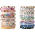 Pikkukuva 1 / 5: Rolls Washi -setti, 4 m x 5 mm Washi-teippi, koristeellinen teippi, scrapbook-teippi, jossa 24 erilaista kuviota korttien koristeluun, E Gold Gold 24er
