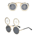 Pikkukuva 1 / 7: Retro-henkilöllisyyden heijastavat uudet miesten metalliset aurinkolasit Steampunk-käännettävät aurinkolasit 2024 C14  Picture Color Round Sunglasses