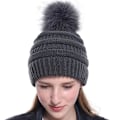 Miniatyrbilde 3 av 3: Mote retro hodeplagg kvinne ensfarget ullkule strikket mus Dark grey