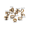 Pikkukuva 2 / 4: 10 kpl/setti Boho Ladies Retro Fan Arrow Carved Knuckle Midi Stacking Rings Bronze