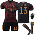 Miniatyrbillede 1 af 10: 22-23 Tyskland udebanetrøje sort og guld nr. 11 Reus 8 Kroos 13 Muller 19 Sane fodbolduniform kort sæt No. 13 with socks + protective gear #XS