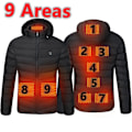 Miniatyrbilde 1 av 7: Menn 19 Områder Oppvarmet Jakke USB Vinter Utendørs Elektrisk Oppvarming Jakker Varme Sprots Termisk Frakk Klær Oppvarmet Bomullsjakke 9 Områder Svart 9 Areas Black Asian size 3XL